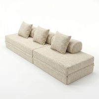 sofa modular 32 lugares convertible terciopelo a rayas  beige