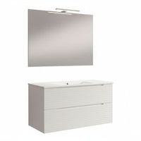 kibath mueble de bano con lavabo espejo y aplique led boreal 80x45 cm acabado blanco mate 2 cajones suspendido