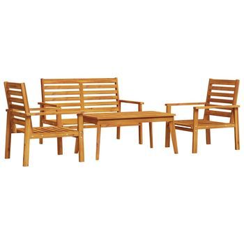 Conjunto De Muebles De Jardín 4 Uds | Mesa Y Sillas Madera Maciza De Acacia