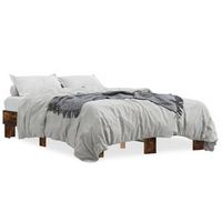 estructura cama madera ingenieria metal roble ahumado 120x200cm vidaxl