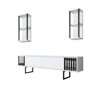 Mueble Tv Con Estante Chrome Line Blanco Negro