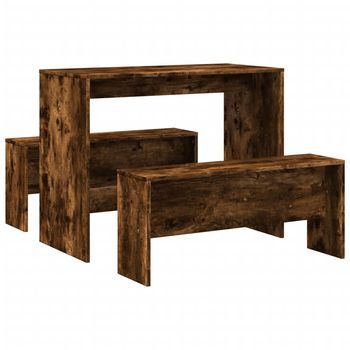Mesa Y Bancos De Comedor 3 Pzas Madera Ingeniería Roble Ahumado Vidaxl