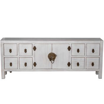 Mesa Tv Con 8 Cajones Y 2 Puerta S Madera Blanca Decape