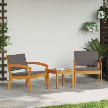 Conjunto De Bistro De 3 Piezas Con Cojines, Hecho De Madera Maciza De Acacia V6616 Unico / Antracita