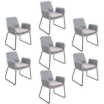Silla De Jardín Con Reposabrazos De Mimbre Balero Gris Claro - Set De 7