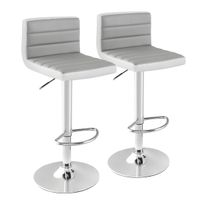 costway conjunto de 2 taburetes de bar giratorias ajustables con base metalica y reposapies de cuero pu para isla de cocina pub y cafe gris
