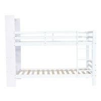 litera con compartimentos y escalera estructura de pino 90x200cm blanco