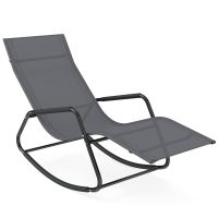 costway tumbona mecedora de exterior con reposabrazos y estructura de metal sillon de relax para patio terraza carga 160kg gris