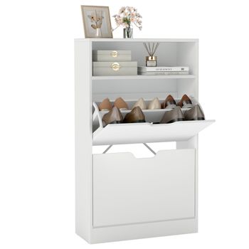 Zapatero de cuatro niveles con divisiones ajustables, Blanco / 24 x 60 x 102 cm