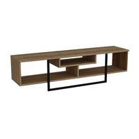 mueble de tv de diseno industrial de nogal y negro con almacenamiento - 149 cm silo