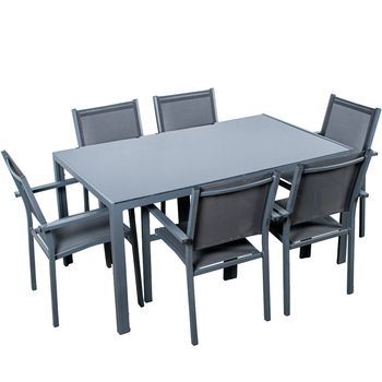Set Mesa Comedor Y 6 Sillas Aluminio Textileno Negro