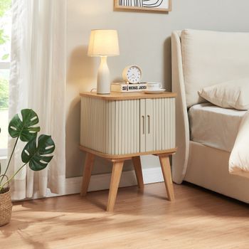 Mesita Auxiliar Tysvær 58x45x45 Cm - Bambú/blanco Crema [en.casa]