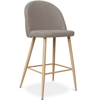 Taburete Tapizado En Tela - Diseño Escandinavo  - 66cm - Evelyne  Topo