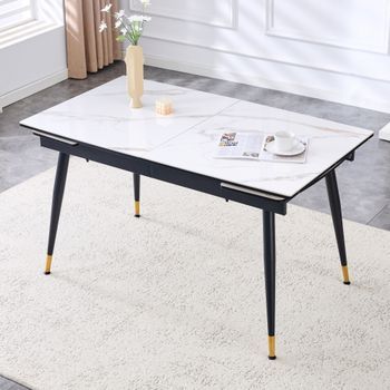 Mesa De Comedor Extensible - Mueble De Comedor - Cerámica - Blanco (140-200x80x76cm)