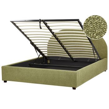 Cama Con Almacenaje De 160 X 200 Cm Minimalista De Bouclé Verde Oliva Vaucluse