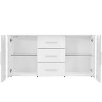 mueble tv blanco y roble 140 cm con led 3 cajones y 2 armarios