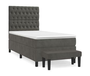 Cama box spring con colchón terciopelo gris oscuro 90x190 cm diseño de botones