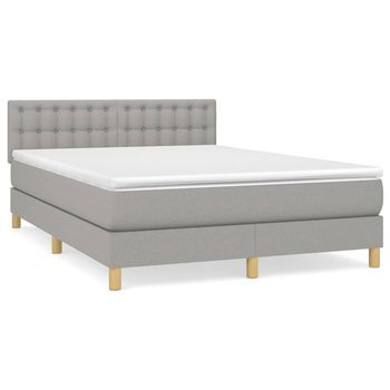 Cama Box Spring Con Colchón Tela Gris Claro 140x200 Cm Vidaxl