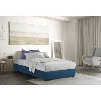 Talamo Italia Cama Individual Y Media Con Contenedor Silvia Sommier, Made In Italy, Cama Con Revestimiento De Tela, Apertura Lateral, Con Colchón De 120x190 Cm Incluido, Azul