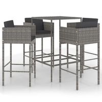set muebles de bar jardin 5 piezas  mobiliario de jardin y cojines ratan sintetico gris