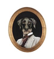 cuadro ovalado con retrato de perro 53 x 64 cm