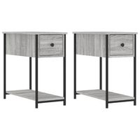 conjunto de 2 mesitas de noche con cajon y estante 30 x 60 x 60cm madera de ingenieria gris y hierro dec035644