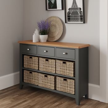 Arlia Oak and Grey 3 Drawer 6 Basket Storage Unit