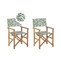 conjunto de 2 sillas de jardin de madera de acacia clara con tela verde blanco hojas plegable cine