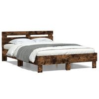 cama matrimonial  cama para adultos  cama con cabecero madera de ingenieria roble ahumado 120x200 cm