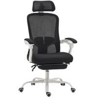 homcom silla de oficina reclinable 135 con reposapies soporte lumbar reposacabezas altura ajustable de malla negro   aosom espana