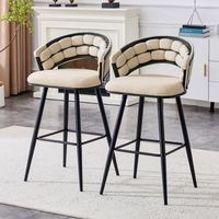 taburete de bar - juego de 2 - respaldo de terciopelo trenzado - metal y terciopelo - beige y negro 56x505x985cm