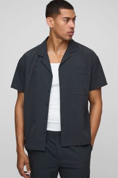 Camisa Recta De Manga Corta Elástica, Gris