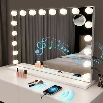 Espejo De Maquillaje Iluminado De 60 X 80 Cm Con 3 Modos De Luz, Música E Intensidad Ajustable (18 Led) Zmh