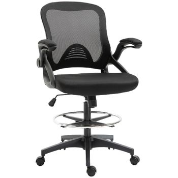 Vinsetto Silla de oficina asiento alto ajustable 64x60x106-126 cm taburete de oficina giratorio 360 ° malla transpirable Negro   Aosom España