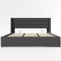 cama tapizada 180x200 cm - cama hidraulica con almacenamiento somier de madera y estructura metalica - gris