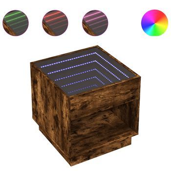 Mesita De Noche Con Infinity Led Roble Ahumado 50x50x50 Cm Vidaxl
