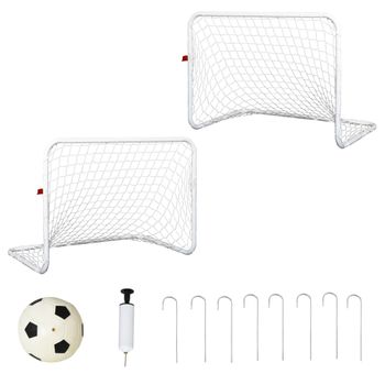 HOMCOM Set de 2 Porterías de Fútbol con Red y Balón para Niños Adultos 78x46x56