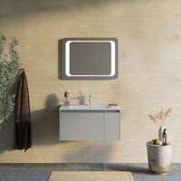 mueble de bano suspendido 80cm arena mate con espejo 80x60 led  monaco