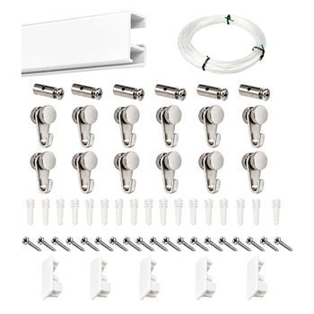 Eurohang Pack Colgar Cuadros Sin Agujeros 9m Guías Aluminio Blanco Mate Con 12 Colgadores Rm Nylon, Cuelga Cuadros Sin Clavos Hogar Oficina