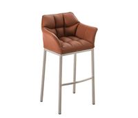 taburete de bar damaso cuero sintetico con base de cuatro patas simil cuero marron claro 48x64x110 cm