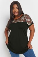 yours top negro con panel de flores metalizadas mujer curvy y tallas grandes yours