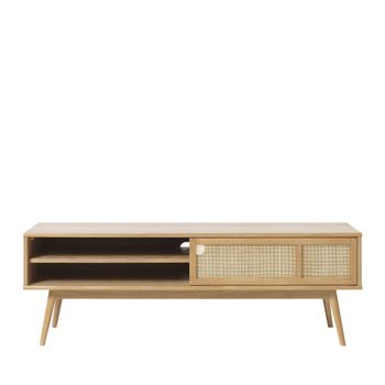 Mueble de tv de 2 puertas en madera y cañado l150cm - madera clara