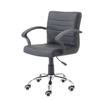 Silla oficina negra piel sintética, metal cromado 82-92x57x56