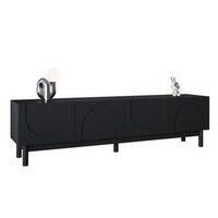 mesa de tv moderna mueble tv negro 169 cm con 4 puertas patas de madera maciza y mdf