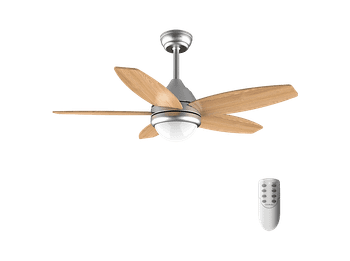 Ventilador de techo - Cecotec EnergySilence Aero 495, Luz LED, Mando a distancia , Temporizador, 3 velocidades y 5 aspas reversibles, Marrón