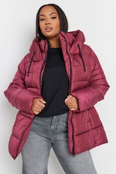 Yours Plumífero Rojo Frambuesa Con Capucha, Mujer Curvy Y Tallas Grandes, Yours