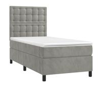 cama box spring colchon y led terciopelo gris claro 80x200 cm botones