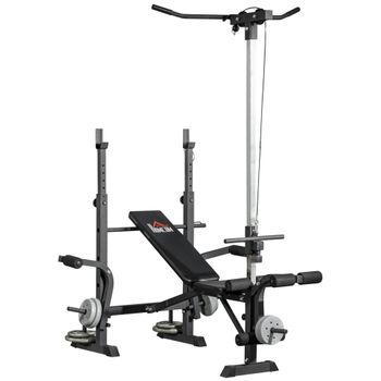 HOMCOM Banco de Pesas Multifuncional Ajustable para Entrenamiento de Cuerpo Entero 180x134x200 cm Plata y Negro   Aosom España