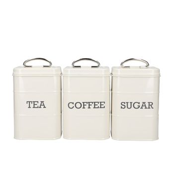 Juego de 3 botes de té, café y azúcar en acero color crema