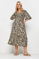yours vestido negro y mostaza de flores mujer curvy y tallas grandes yours